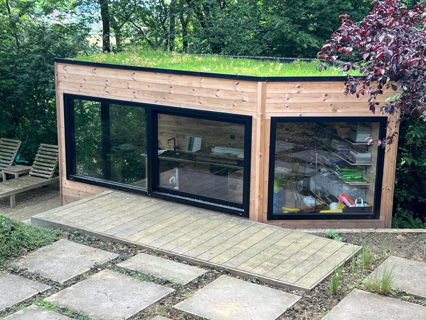 Garden studio with sedum tile roof